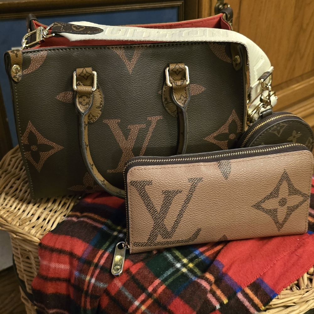 Luxury Brown Monogram Canvas Bag Set - Brown and Tan